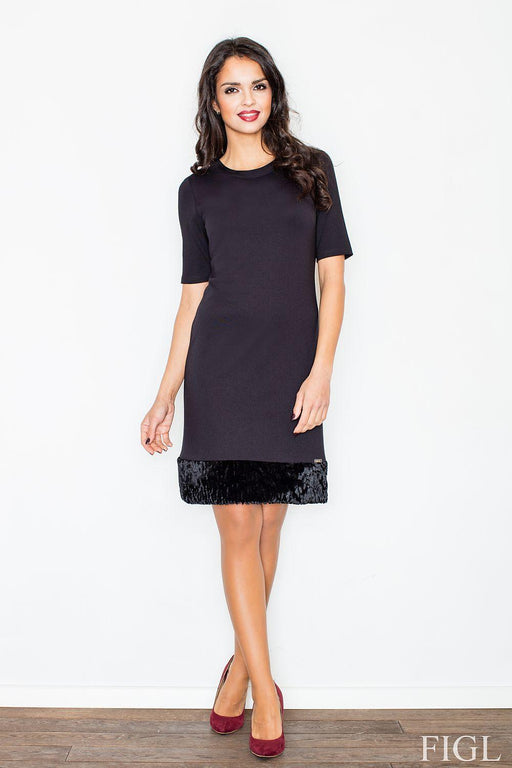 Chic Faux Fur-Accented Pencil Dress for Timeless Elegance