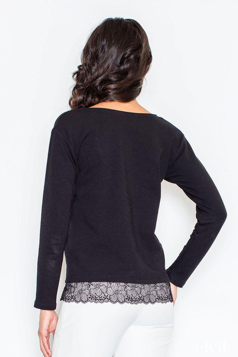 Lace-Trimmed Sweatshirt Blouse: Contemporary Elegance by Figl