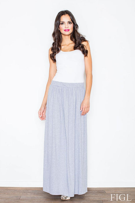 Gray Cotton Maxi Skirt with Chic Leg Slit