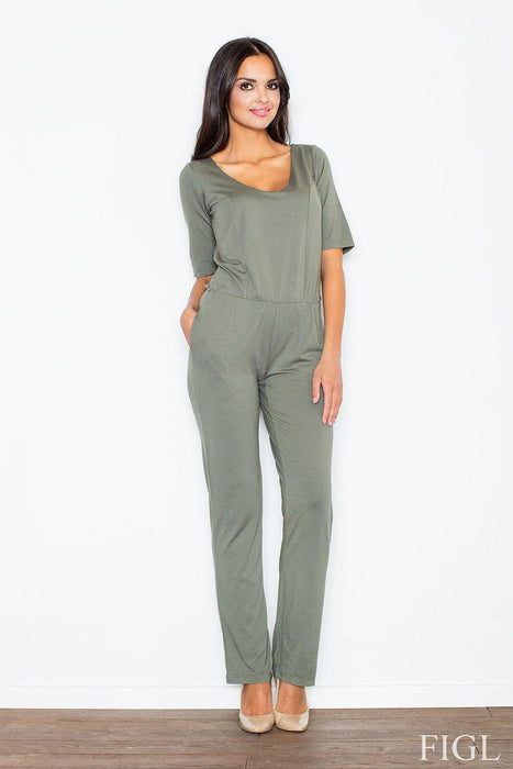 Chic Elbow-Length Sleeve Viscose Jumpsuit with Stylish Accents