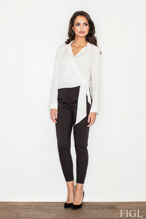 Sophisticated Crepe Blouse with Chic Waist Tie - Figl Collection