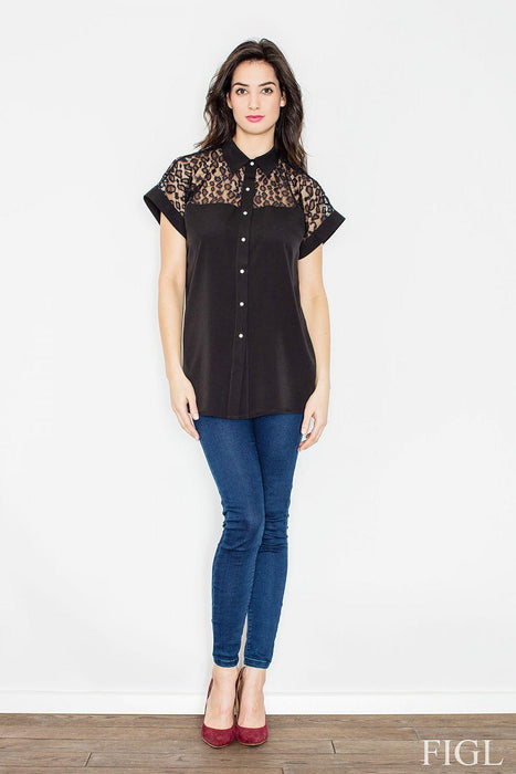 Chic Mesh-Designed Blouse by Figl