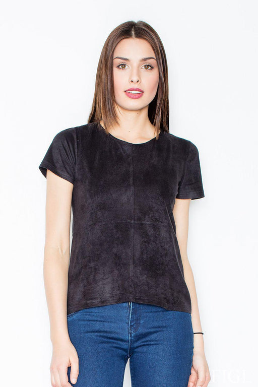 Elegant Black Short Sleeve Blouse in Spandex-Polyester Blend