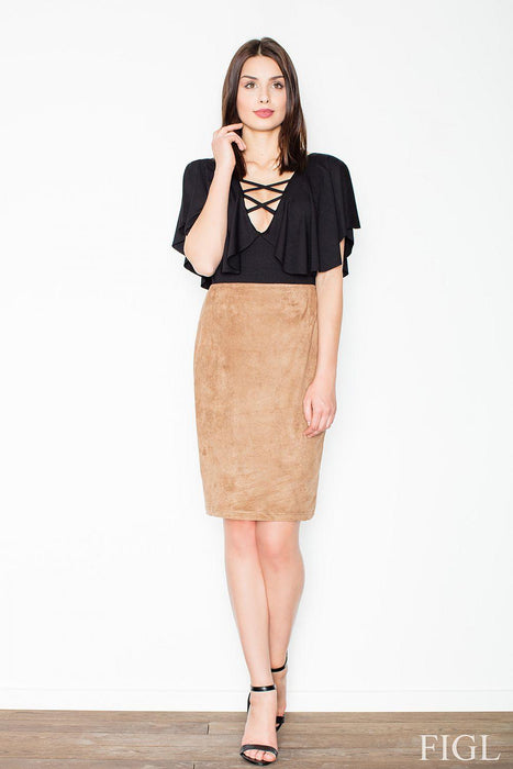 Chic Brown Knee-Length Skirt with Trendy Striped Accent - Comfort Meets Elegance