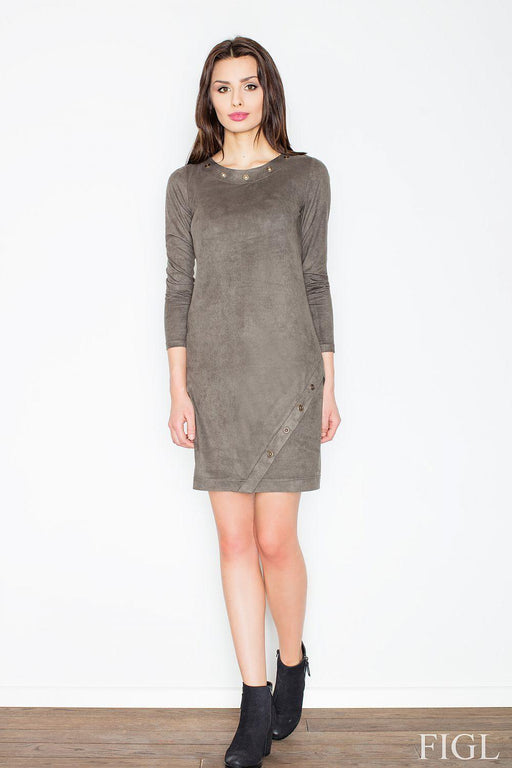 Chic Metal-Trimmed Suede-Effect Long Sleeve Mini Dress