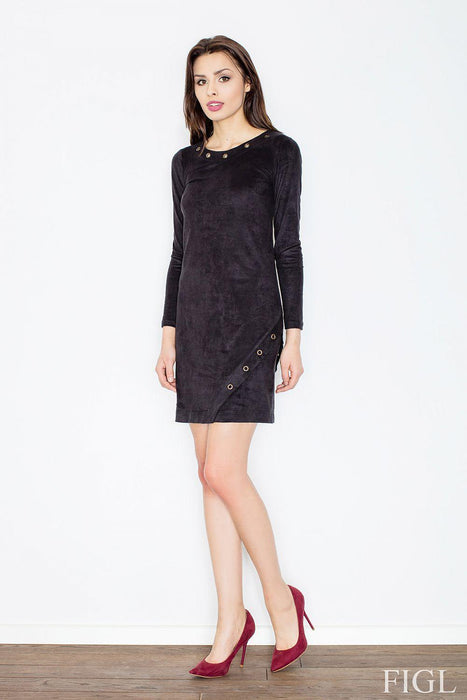 Sophisticated Suede Mini Dress with Stylish Metal Ring Details