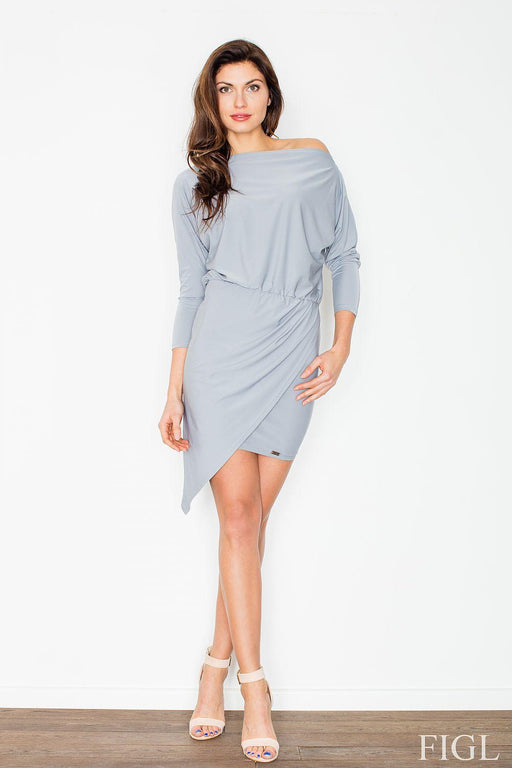 Chic Draped Knit Dress with Asymmetrical Hem and Flattering Silhouette