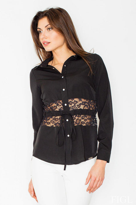 Chic Ribbon-Tied Long Sleeve Blouse with Lace Detailing for Women