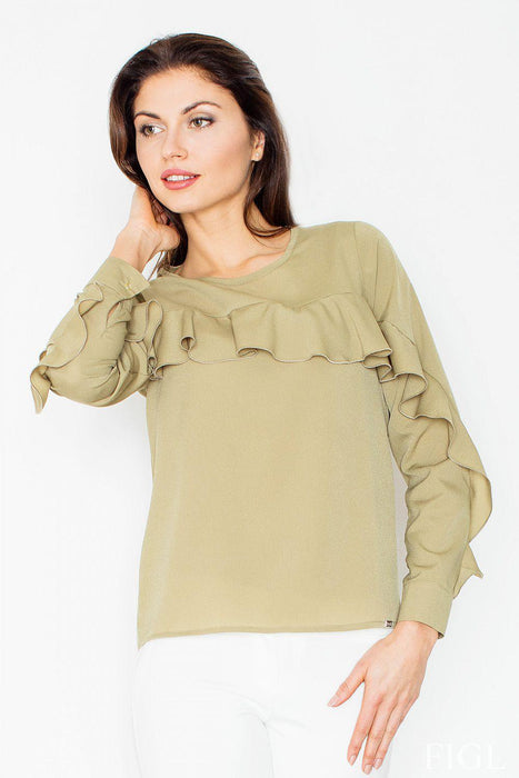 Chic Frill-Detail Blouse with Stylish Cuffed Sleeves