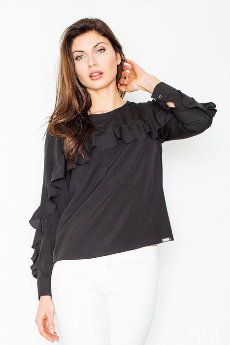 Sophisticated Frilled Long Sleeve Blouse - Versatile Wardrobe Staple