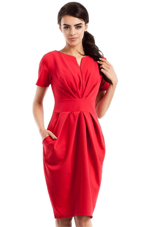 Chic Sweetheart Draped Dress with Convenient Pockets