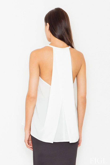 Sophisticated Wrap-Back Blouse with Striking Neckline and Unique Back Detail