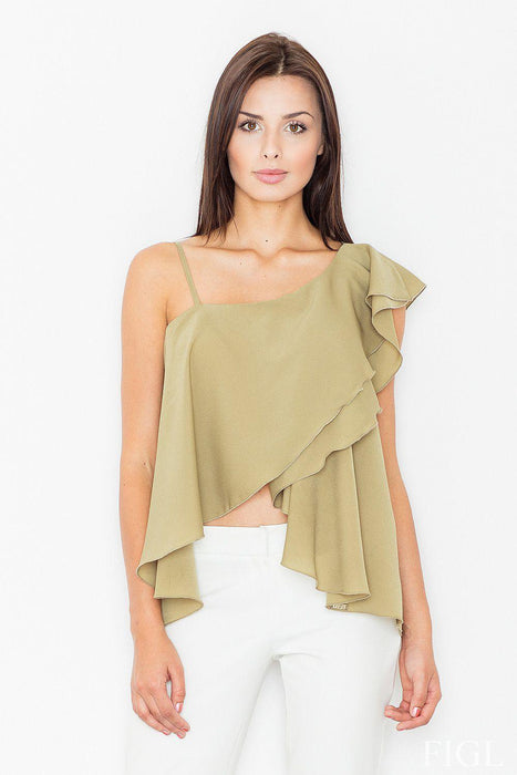 Chic Frill-Trim Crop Blouse by Figl