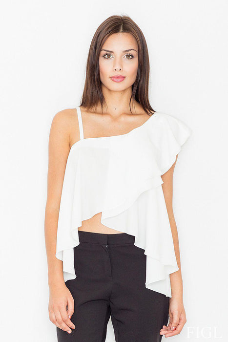 Elegant Frill Accented Silky Crop Top with Ruffled Hem