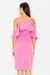 Elegant Knit Day Dress with Frill Accents and Trendy Shoulder Cutouts