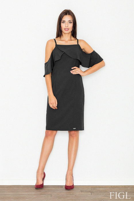 Elegant Off-Shoulder Knit Dress with Ruffle Accents