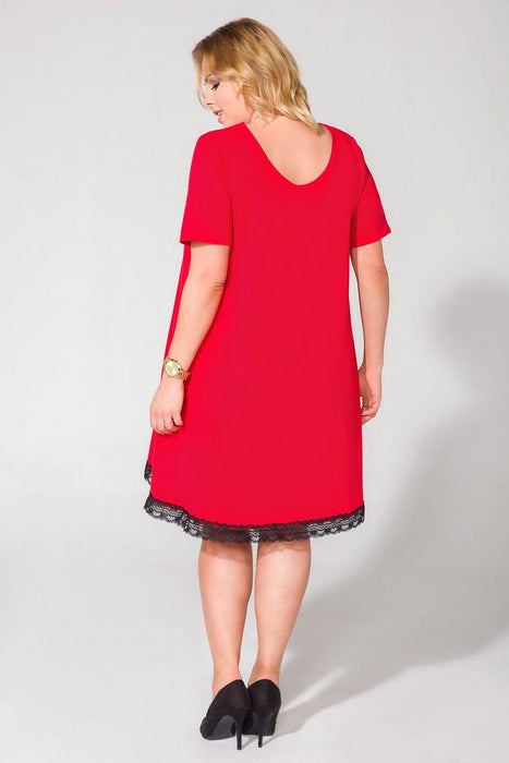 Chic Short Sleeve Dress with Lace Details and Convenient Pockets