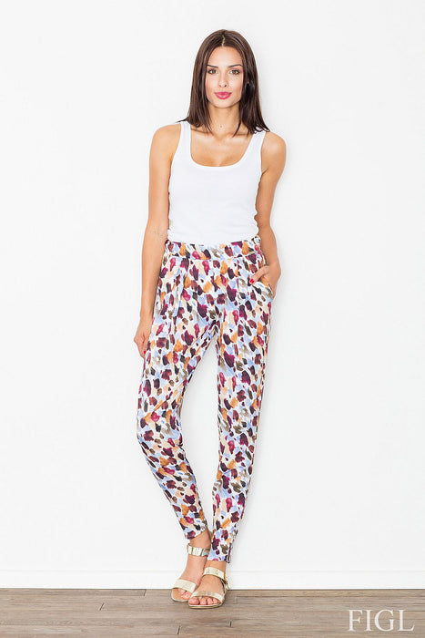 Chic Patterned Tapered Trousers with Side Pockets - Women's Lightweight Fashion Essential by Figl