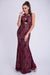 Elegant Burgundy Lace Evening Gown