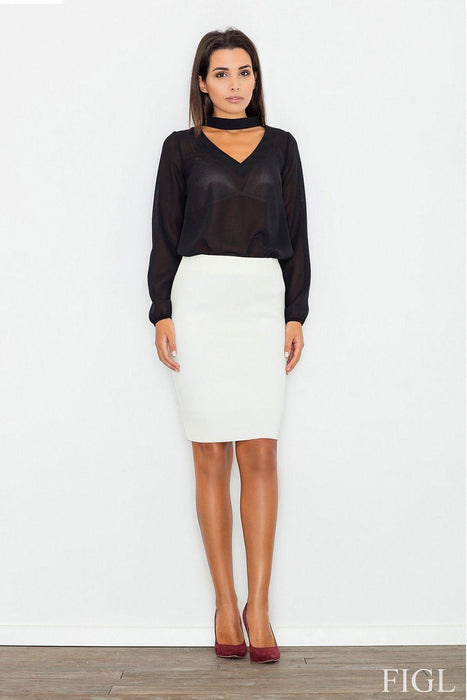 Sleek Cheese Neckline Blouse with Chic Sash and Sophisticated Style