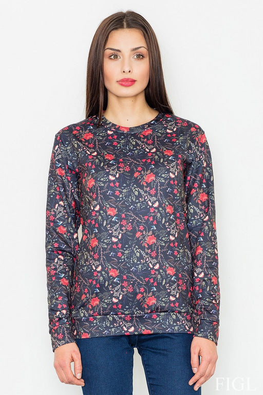 Floral Fabric Women's Long-Sleeved Sweatshirt with Chic Floral Pattern
