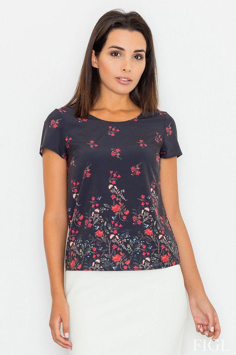 Elegant Floral Stretchy Short Sleeve Top