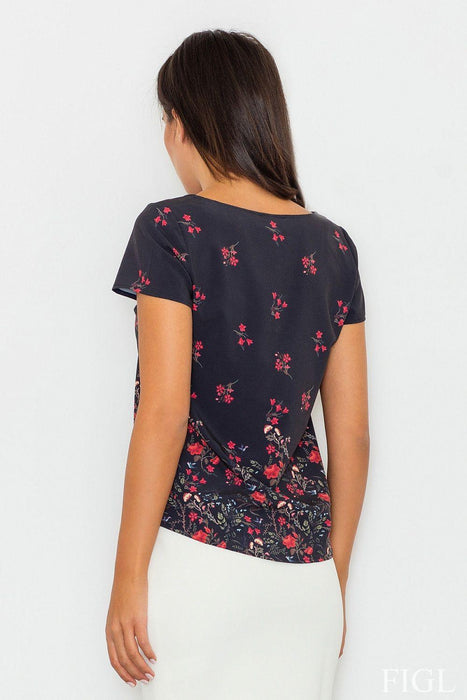 Chic Floral Spandex Blend Short Sleeve Blouse