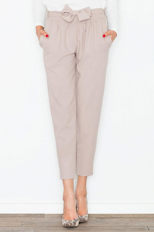 Chic High-Waisted Trousers with Decorative Waist Accents and Stylish Belt