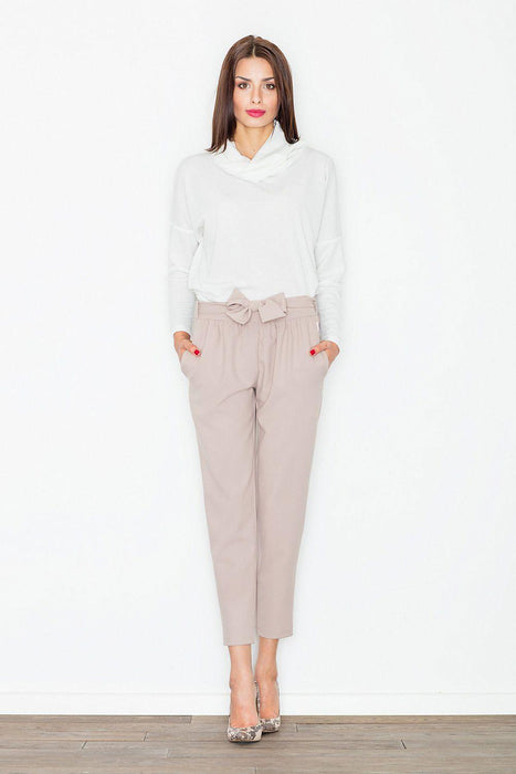 Chic High-Waisted Trousers with Decorative Waist Accents and Stylish Belt