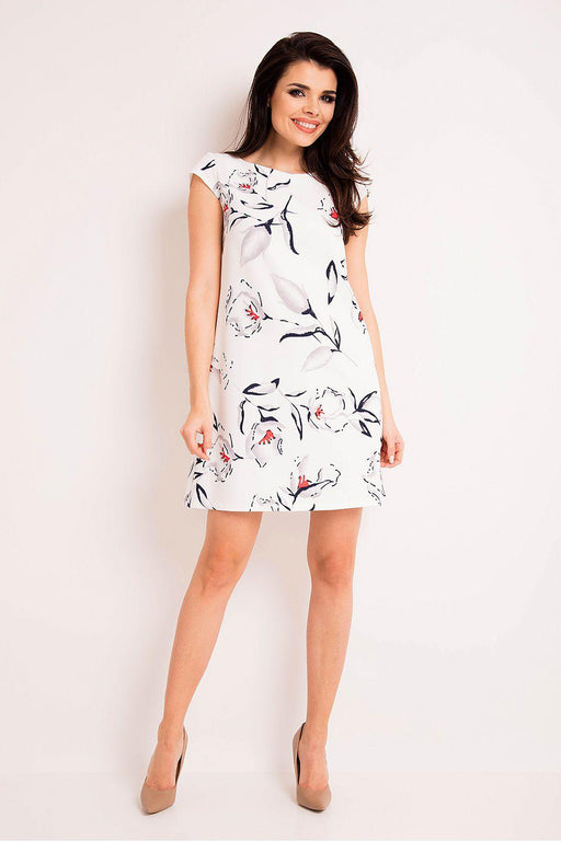 Floral Ecru Short Sleeve Day Dress: Chic Style Redefined