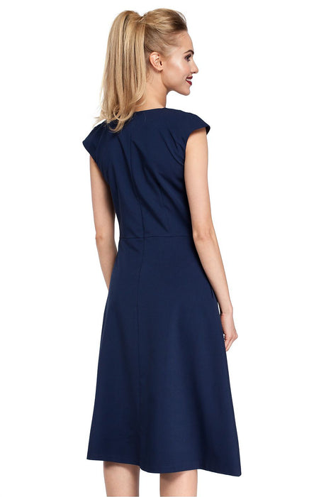 Polished Midi Dress with Unique Pleated Trapeze Skirt