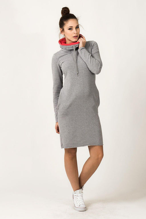 Vibrant Knit Day Dress with Chimney Neck and Pockets - Tessita 93552: Stylish Comfort with Practicality