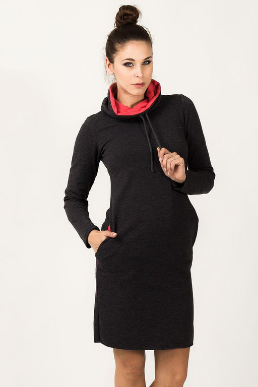 Stylish Knit Casual Daydress with Handy Side Slit Pockets - Chic Chimney Neckline and Adjustable Fit