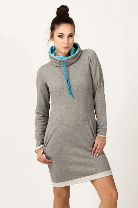 Trendy Color Block Knit Dress with Versatile Chimney Neckline