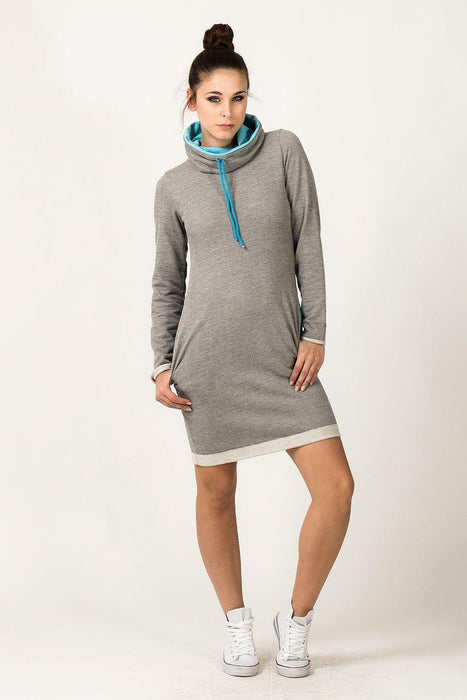 Trendy Color Block Knit Dress with Versatile Chimney Neckline