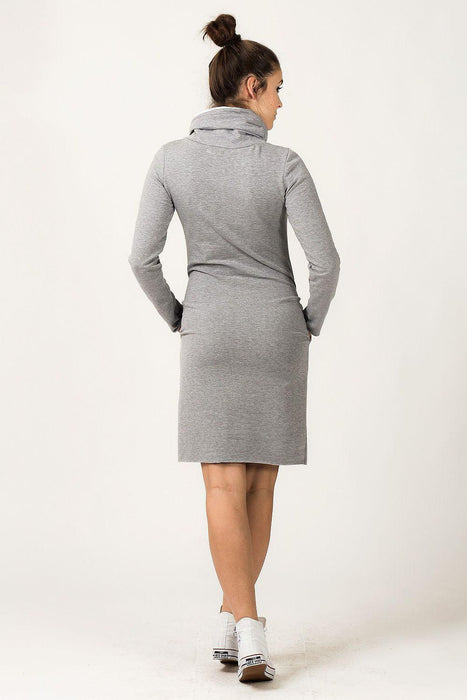 Chic Sporty Sweatshirt Dress with Adjustable Chimney Neckline and Pockets