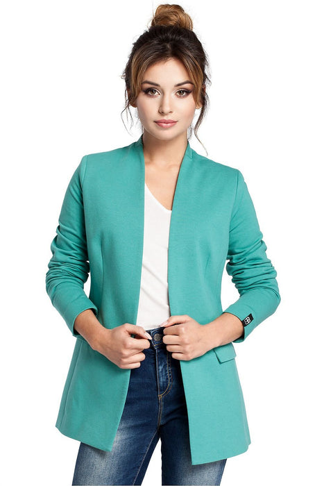 Elegant Collared Knit Jacket by BeWear