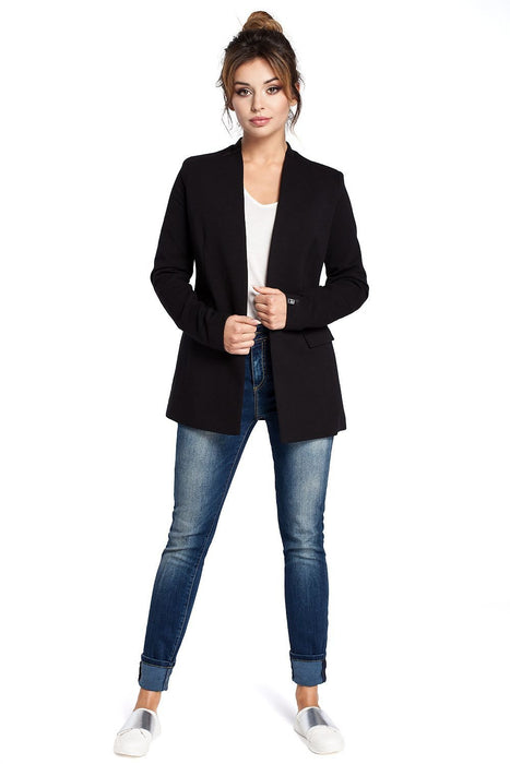 Elegant Collared Knit Jacket by BeWear