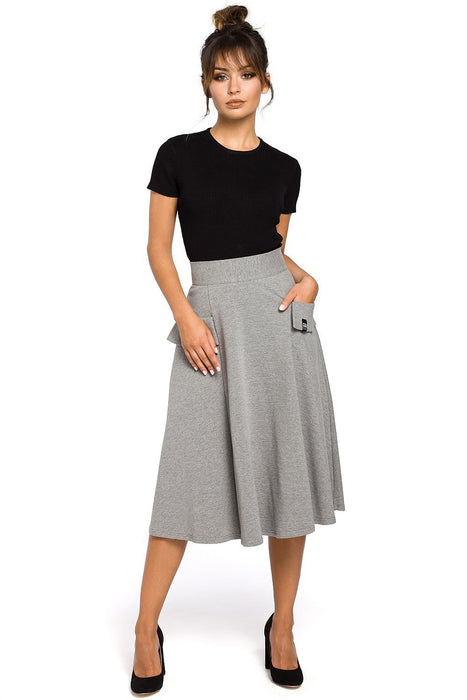 Elegant Flared Knit Midi Skirt with Front Pockets