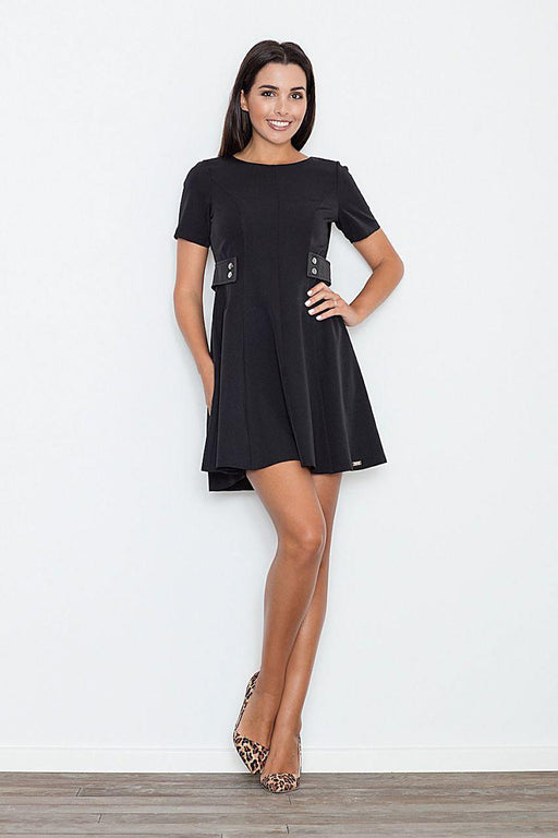 Chic Leather-Trimmed Flared Daydress by Figl - Classic Charm