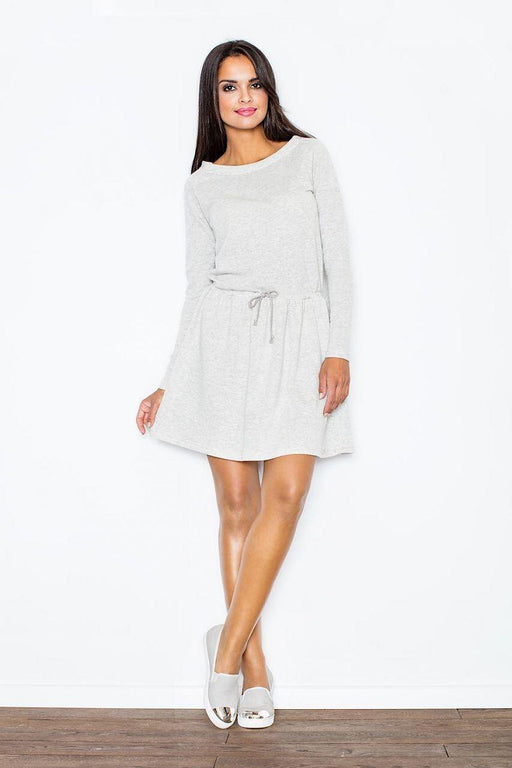 Airy Cotton Flared Day Dress with Waist Tie - Long-Sleeved Comfort Statement