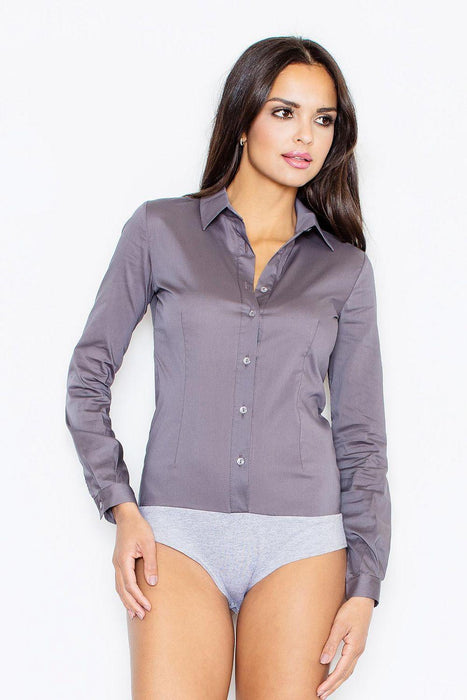 Sophisticated Collared Bodysuit with Stylish Button Detail