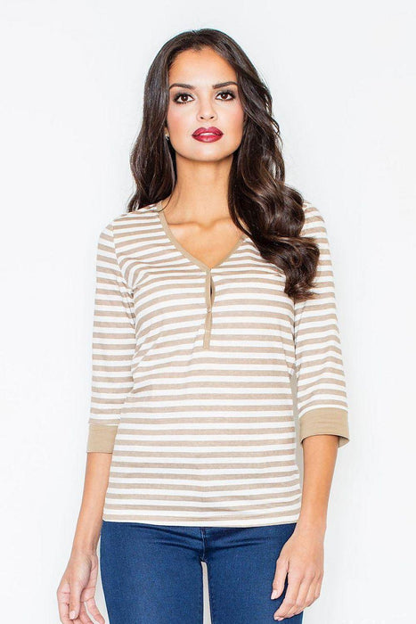 Nautical Elegance Striped Longsleeve Blouse - Essential for Summer Styling