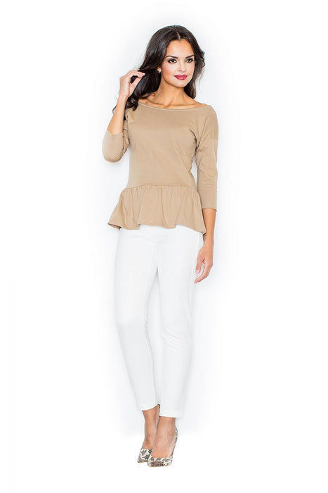 Feminine Basque Blouse with Romantic Sleeve Design - Cotton Top