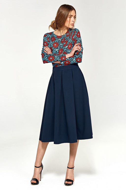 Chic Midi Flared Skirt with Convenient Hidden Pockets