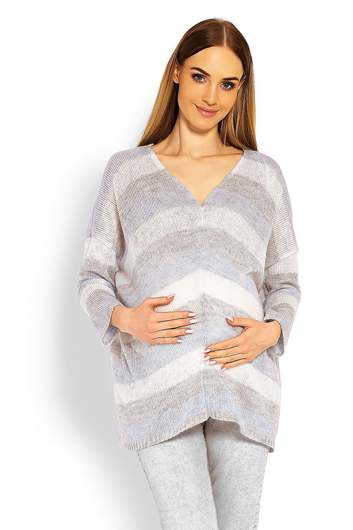 Chic Striped Maternity Sweater with Unique Neckline