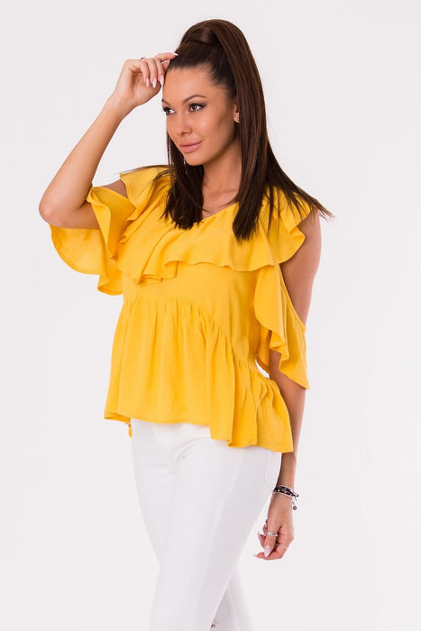 Chic Off-Shoulder Rayon Blouse with Frills