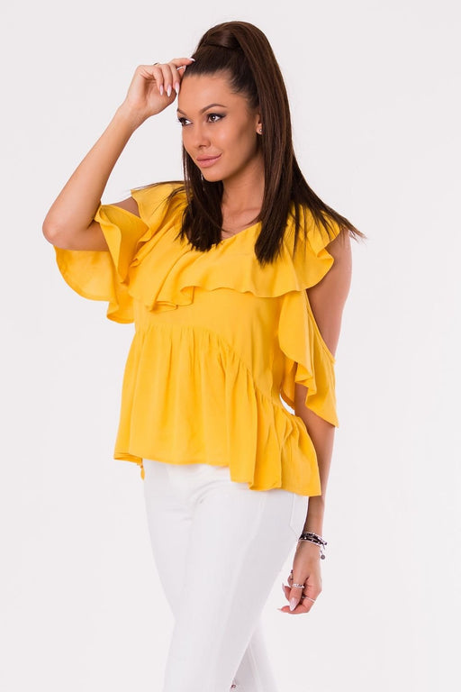 Chic Off-Shoulder Rayon Blouse with Frills