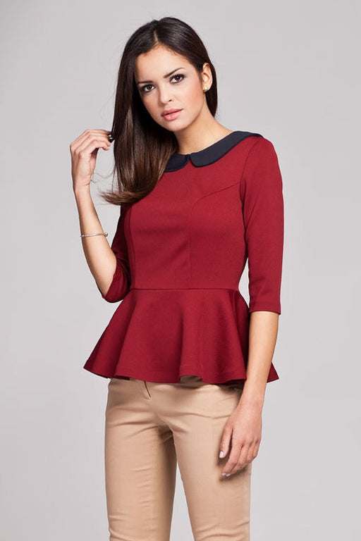 Elegant 3/4 Sleeve Blouse with Removable Be-be Collar