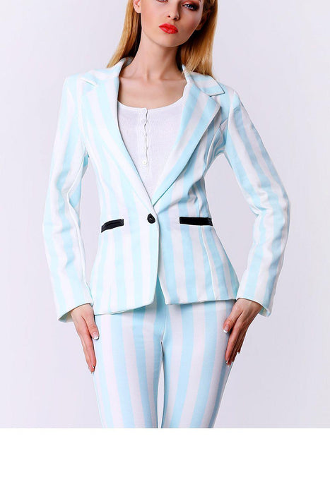 Pastel Striped Eco Leather Pocket Jacket - Effortless Feminine Style